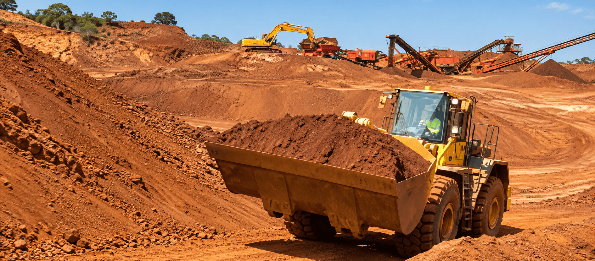 Large-scale open-pit mining operation with heavy equipment and haul roads